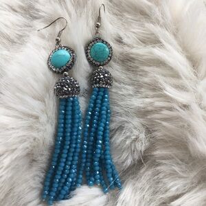 Howlite gemstone tassel dangling earrings crystal